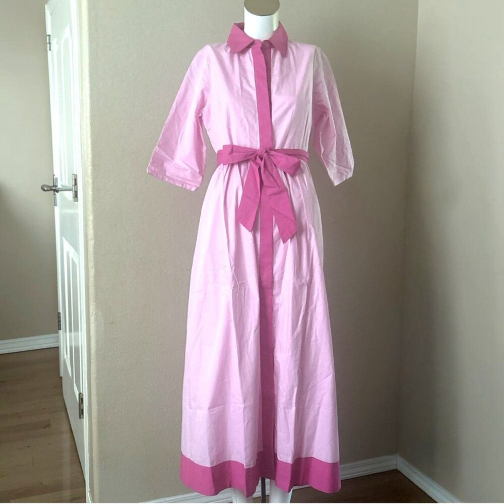 Hermoza Francesca Pink Pleated Shirt Dress Size XS Contrast Trim
